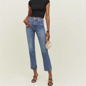 NWT Reformation Jeans Cynthia High Rise Straight Lady Heart Embroidery 26